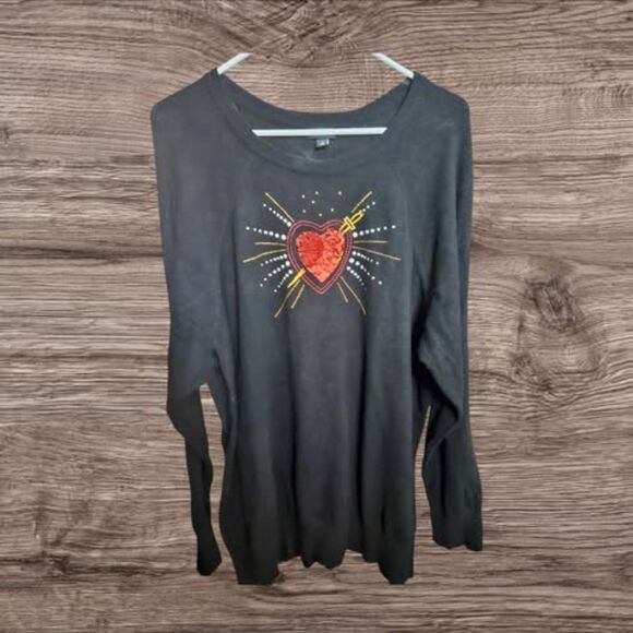Torrid Sequin Heart Sweater Size 3 Black  (U90) - Picture 1 of 3